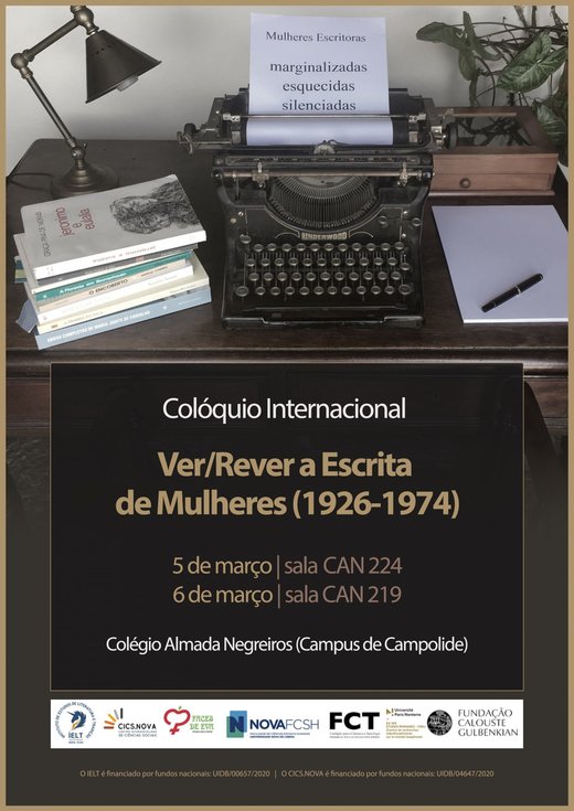 Cartaz VER/REVER A ESCRITA DE MULHERES (1926-1974) 5 e 6 de março de 2020, no Colégio Almada Negreiros Lisboa