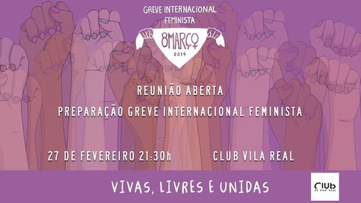 Cartaz Vila Real | Reunião Aberta GREVE Internacional Feminista 2019-02-27