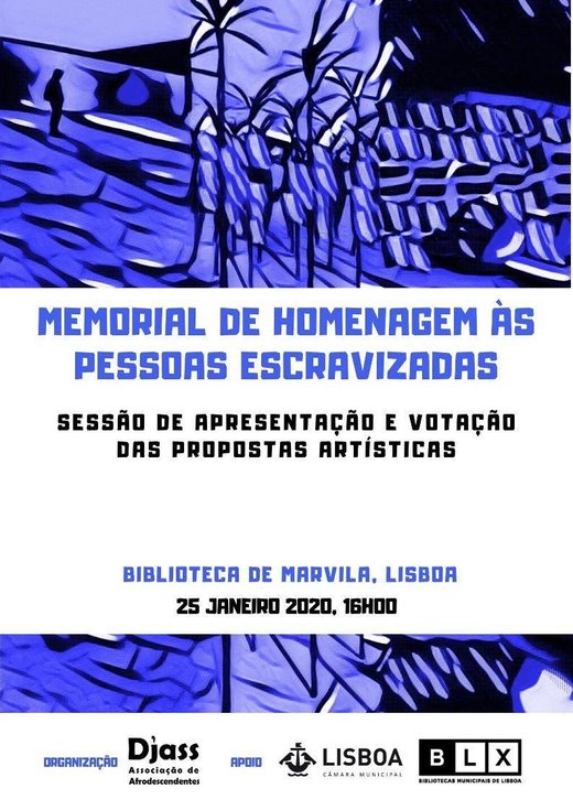 Cartaz Votação para o Memorial de Homenagem às Pessoas Escravizadas 25 Janeiro 2020 Biblioteva de Marvila Lisboa
