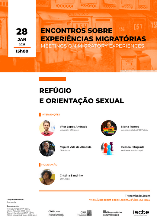 Encontros sobre experiências migratórias: Refúgio e orientação sexual - 28 janeiro 2021 online