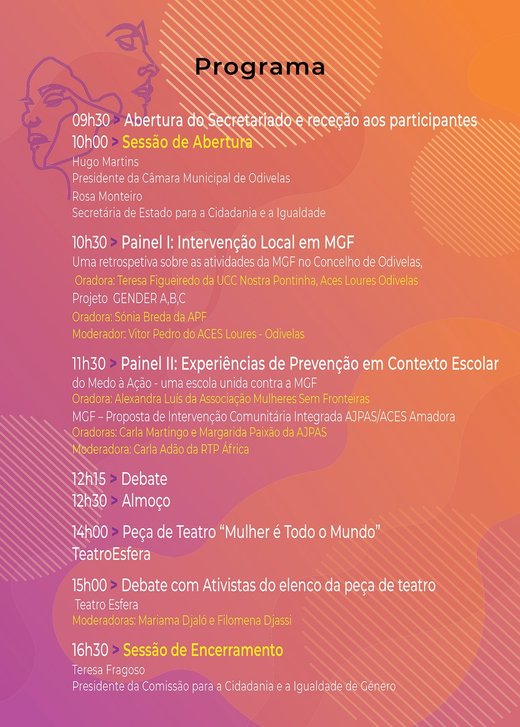 Programa 5º Encontro Regional para Intervenção Integrada pelo fim da MGF 8 Fevereiro 2020 Pontinha Lisboa